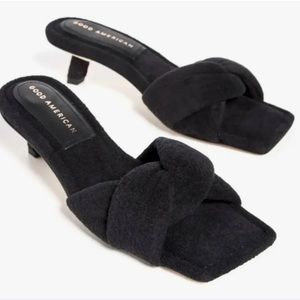 GOOD AMERICAN Women’s Terry Kickstand Low Heel Slide Sandals in Black NEW Size 7